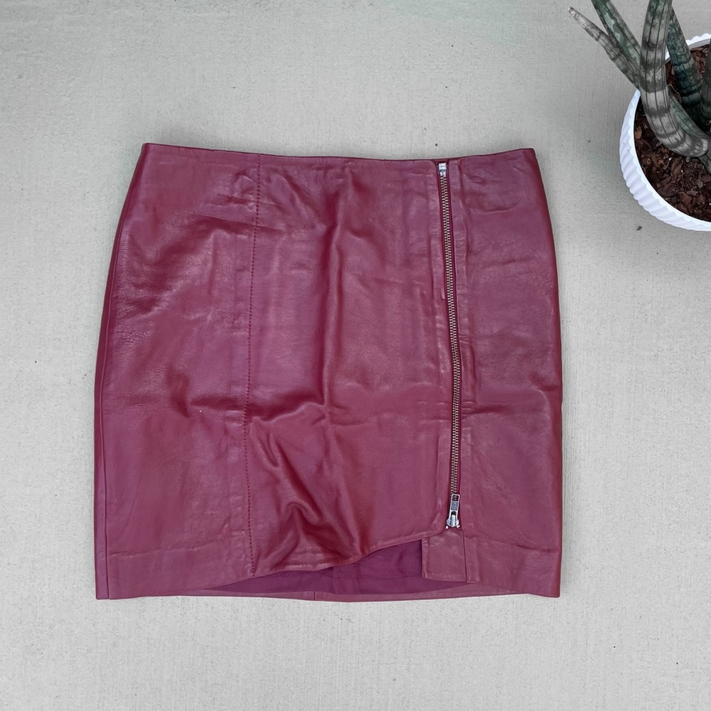 Red leather mini skirt
